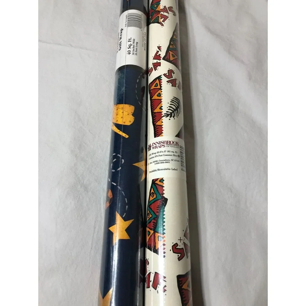 Vintage Safari & Cat Animal Gift Wrap Lot 2 Roll Innisbrook Direct Specialty New